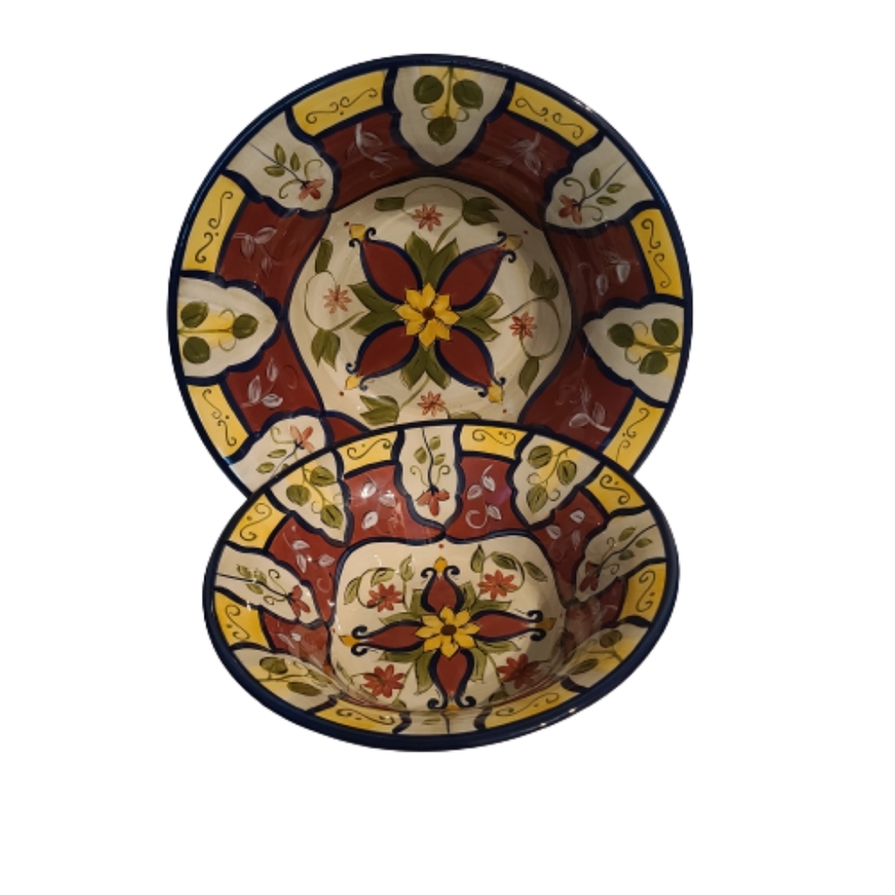 *Pier 1   2 piece Serving Bowl Set.  Handpainted Earthenware. Vallarta design